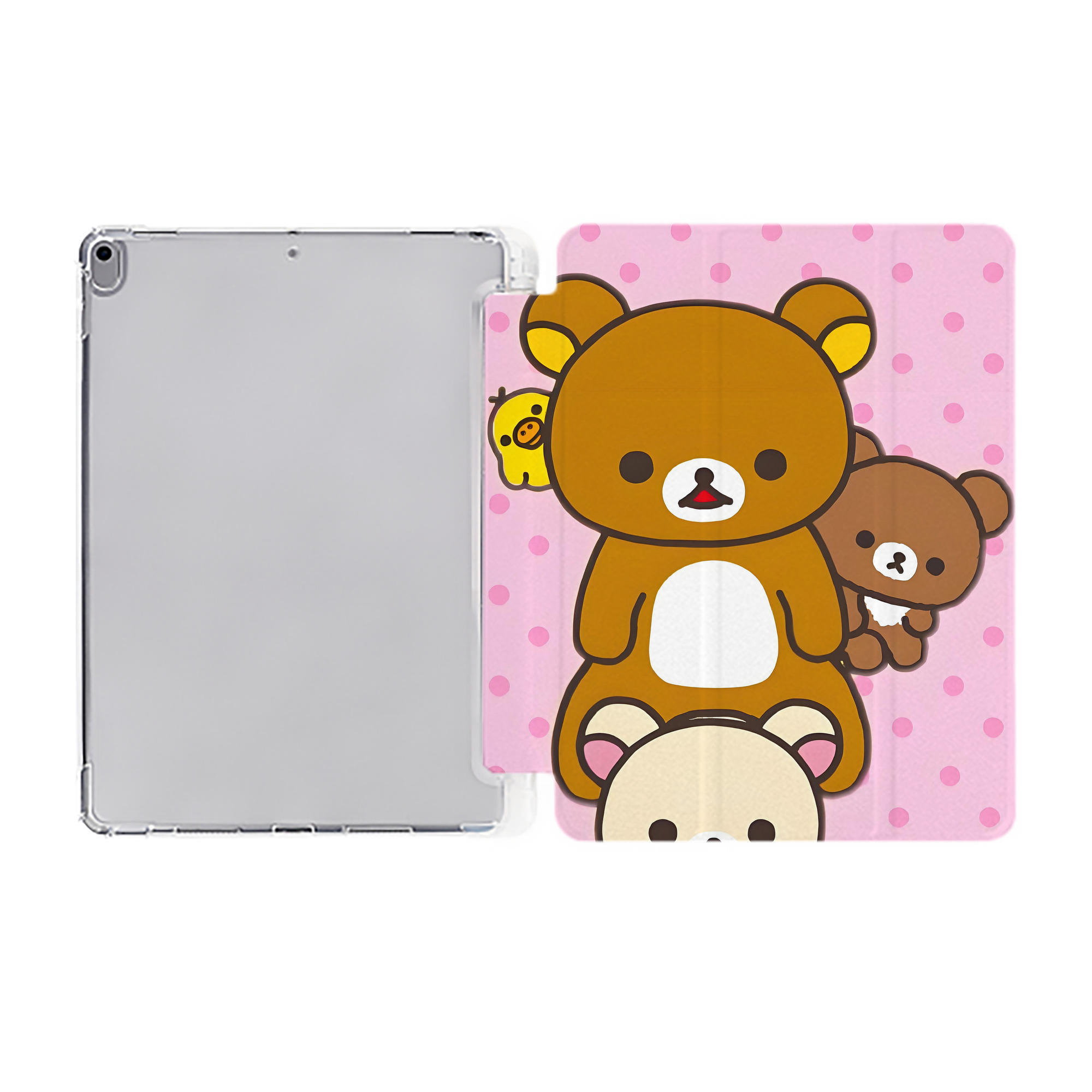 （画像用） リラックマ リラックマ キイロイトリ Rilakkuma Korilakkuma Kiiroitori IPad ケース ペン収納付き 三つ折りスタンド PUレザー×シリコン 対応機種9.5/10.5/10.9インチ